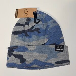 C.C Originals Camouflage Acrylic Knit Beanie | Blue + Gray Winter Hat NWT